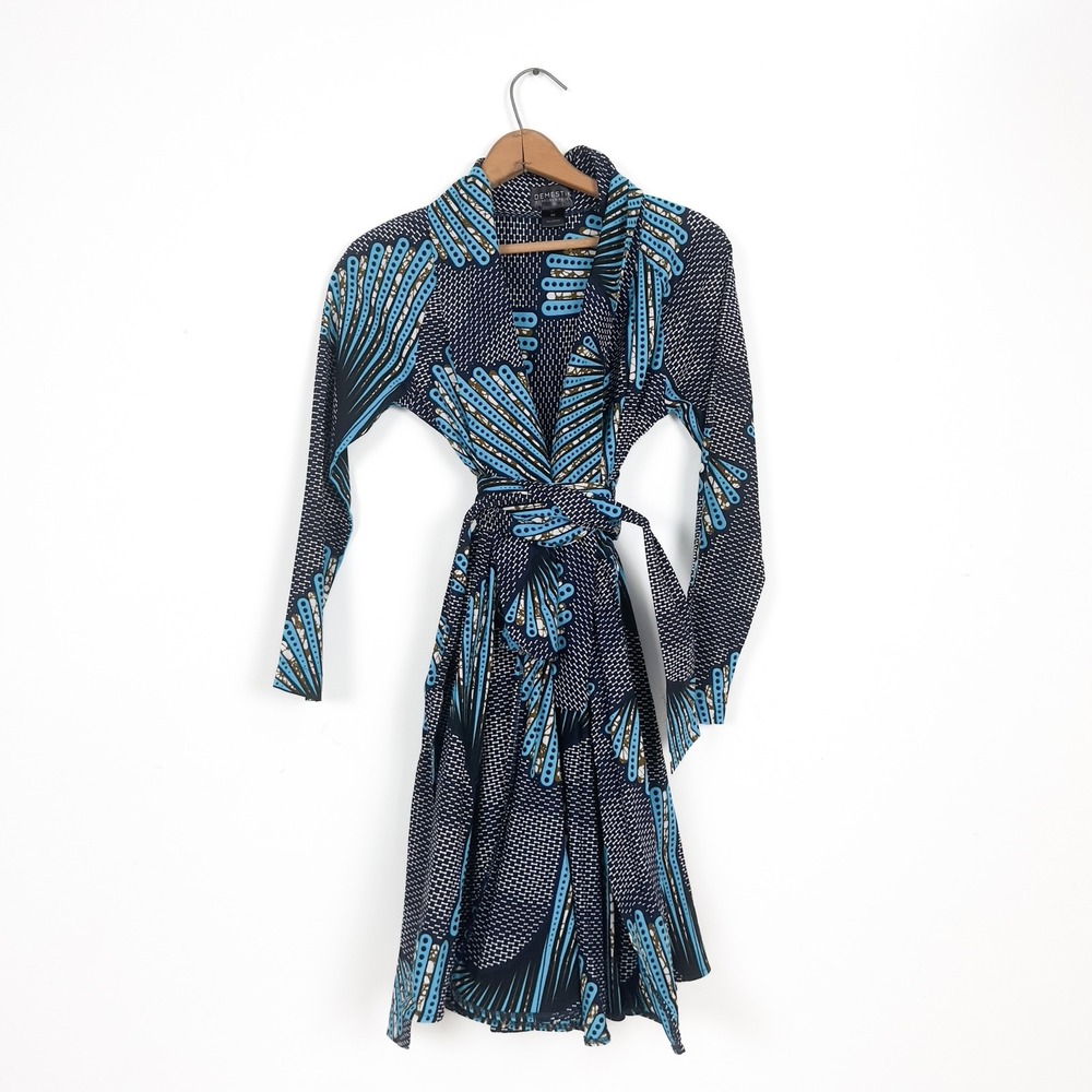 DEMESTIK by Reuben Reuel Cotton Geometric African Wrap Dress - XS